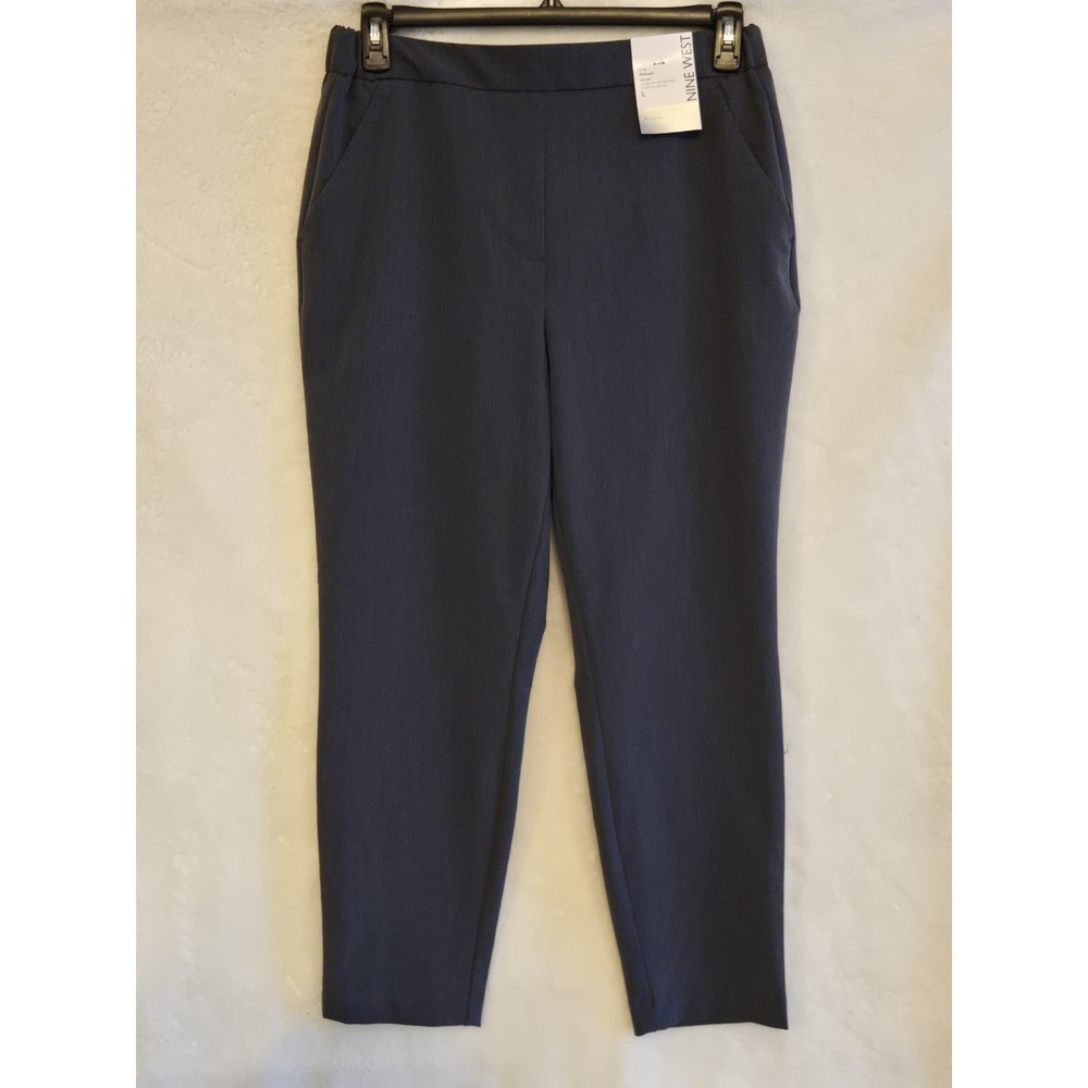 Nine West Women's Large Gray Dress Pants Crop Relaxed Mid Rise Straight Leg